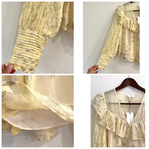 NWT LoveShackFancy Harleigh Metallic Silk Top Sunflower Yellow Romantic Regency - Picture 10 of 13